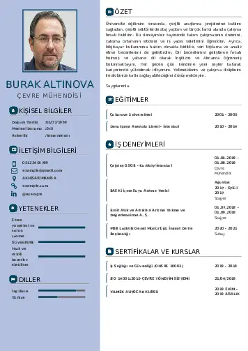 Çevre Mühendisi CV Örnekleri cv indir